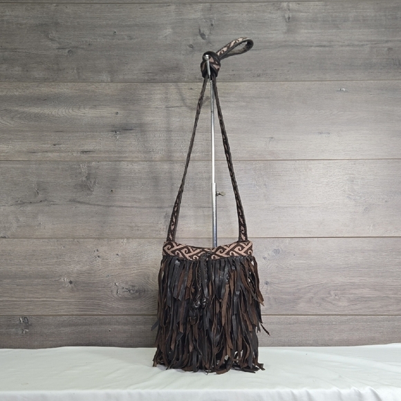 Lucky Brand Handbags - Lucky Brand Fringe Brown Leather Crossbody Shoulder Bag